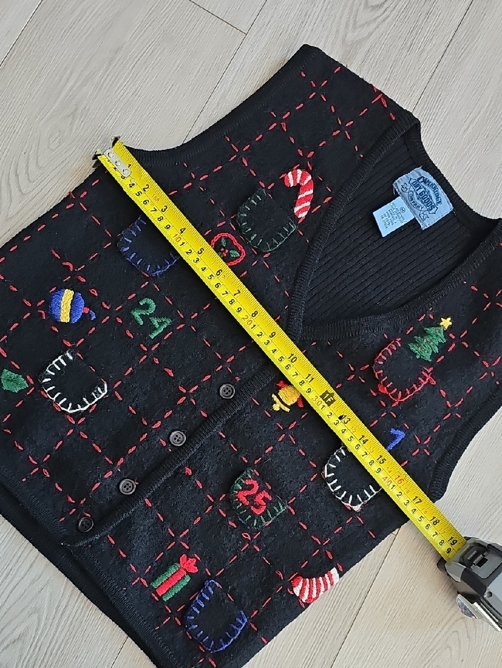 Vintage Boiled Wool Ugly Christmas Sweater Vest Christmas Countdown Embroidery - Picture 11 of 13